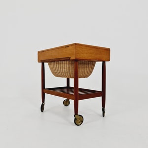 Vintage Danish teak and rattan sewing table/side table cabinet By Ejvid A.johansson for Uitze, 1960s image 9