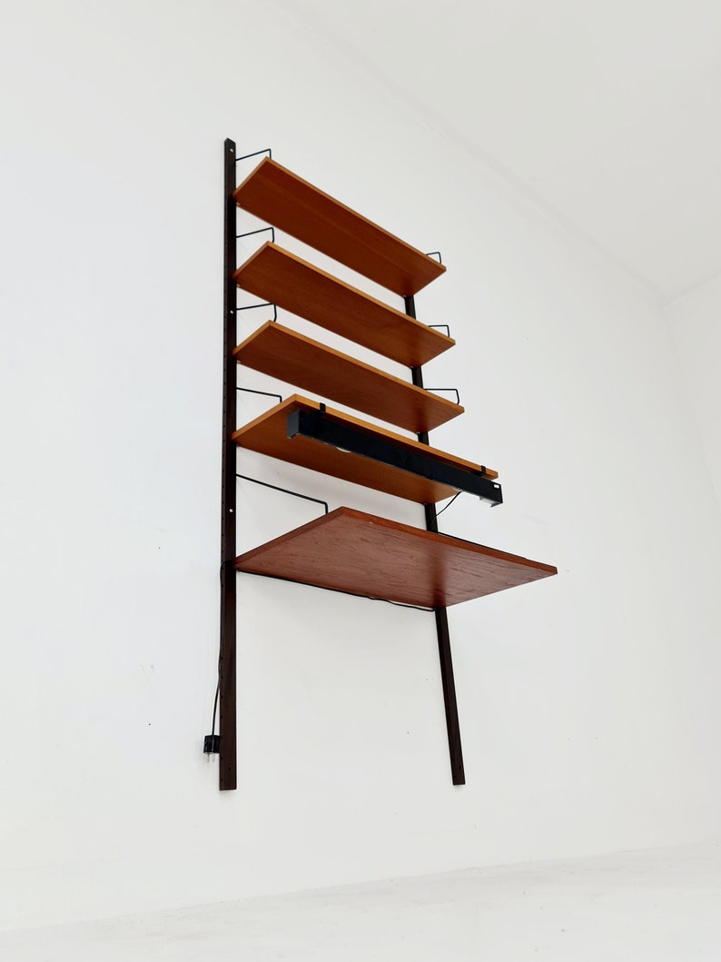 Midcentury Danish Teak Shelving Unit With Desk & light, by Poul Cadovius, 1960s image 10