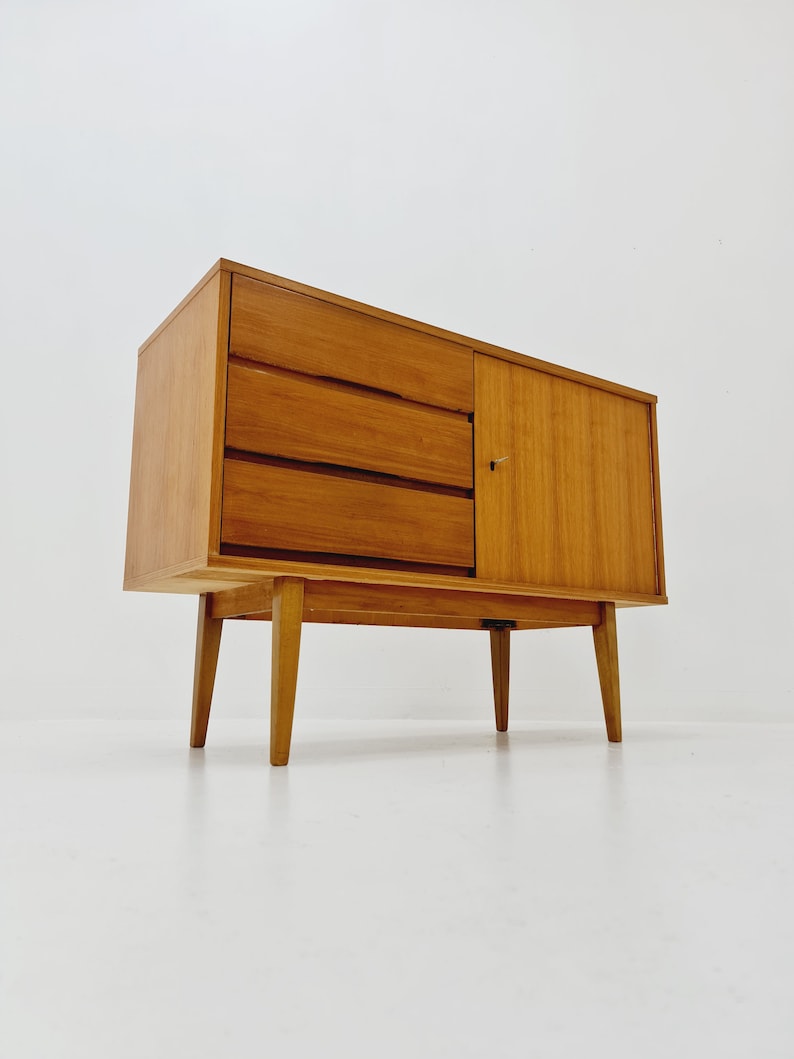 German Mid century Walnut wood chest of drawe, sideboard by FLB Möbel Fabrik , 1950s image 6