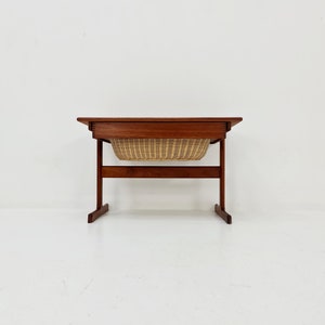 Vintage Danish teak and rattan sewing table/ side table cabinet by Kai Kristiansen for Vildbjerg, 1960s image 7