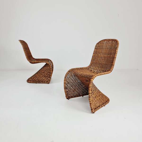 Mid century wicker chairs style of Verner Panton Germany, set of 2