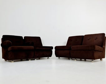 German Space age modular sofa/couch in brown Manchester fabric by Schwämmle Möbel, 1970s