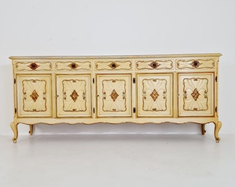 Super rare antique French Giant Venetian white lacquered sideboard Louis XIV