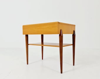German Midcentury Teak & Ash Vintage Side table/ Bedside table/ Night stand by WK Möbel 1960s