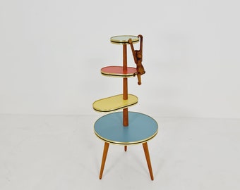 1950s German Plant Stand, Colorful Vintage Mid-Century Minimalist Indoor Plant Stand Side Table Retro flower table