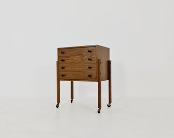 Vintage walnut swivel table/side table cabinet, 1960s