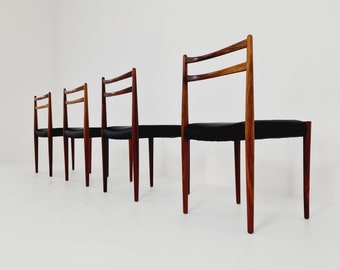 Mid Century German Rio Rosewood and leather chair by Lübke, 1960s Set of 4