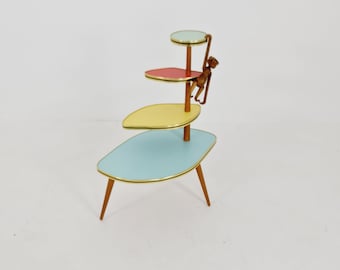 1950s German Plant Stand, Colorful Vintage Mid-Century Minimalist Indoor Plant Stand Side Table Retro flower table