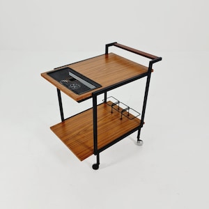 Vintage German mid century trolley bar cart in wood & metal, 1960s