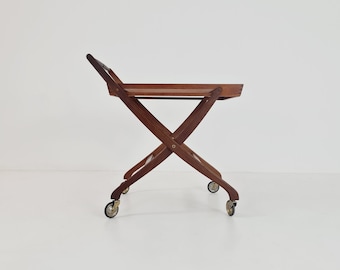 Vintage mid century Danish folding in solid teak trolley 1960s