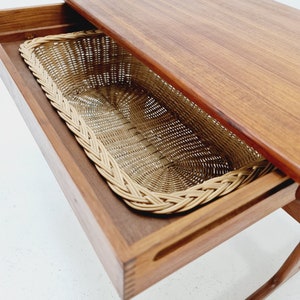 Vintage Danish teak and rattan sewing table/ side table cabinet by Kai Kristiansen for Vildbjerg, 1960s image 6