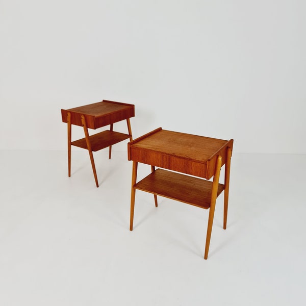 Pair of Midcentury Teak Vintage Side table/ Bedside table/ Night stand by Carlström & Co, 1960s