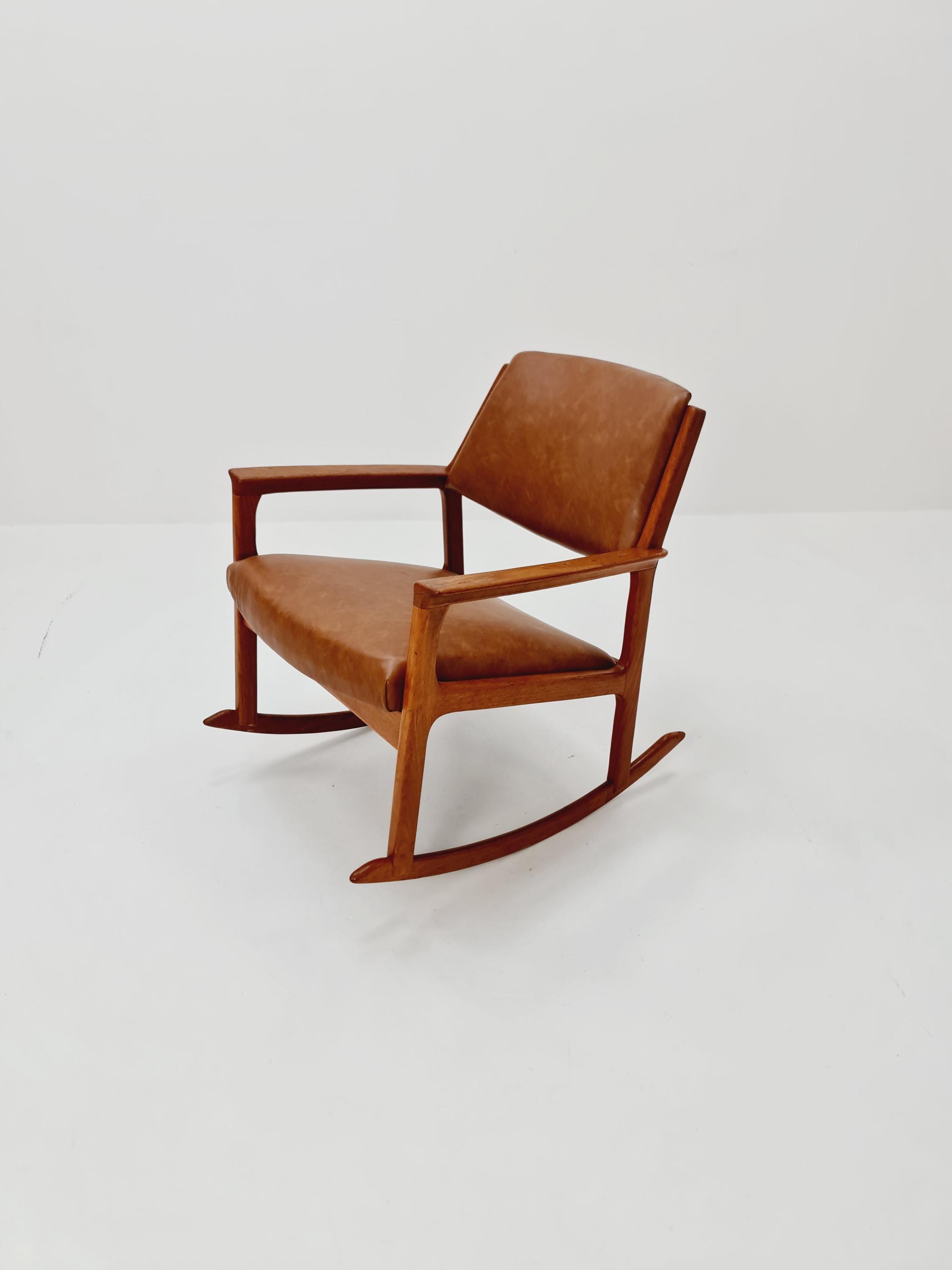 Mid Century Scandinavian Solid Teak Rocking Chair by Bröderna