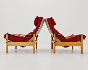 Mid-century vintage Safari Leather lounge chairs by Nili Stoppmobler denmark, 1970s Set of 2