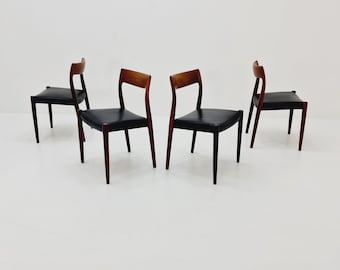 MidCentury Danish Roosewood Dining Chairs Niels O.Moller Model 77 , 1960s, set of 4