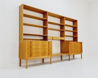 Zweedse vintage modulaire brede ladekast/ boekenkast eiken van Fridhagen voor Bodafors, jaren 60