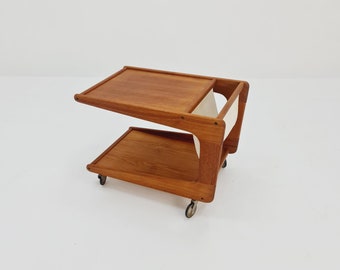 Vintage mid century danish trolley in solid teak with magazin Rack, 1960s