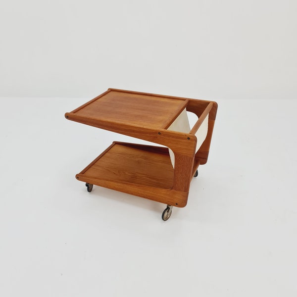 Vintage mid century Danish trolley in solid teak with magazine rack, 1960s