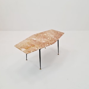 Mid century Italian asymmetric coffee table with iron legs & pink marble 1950s