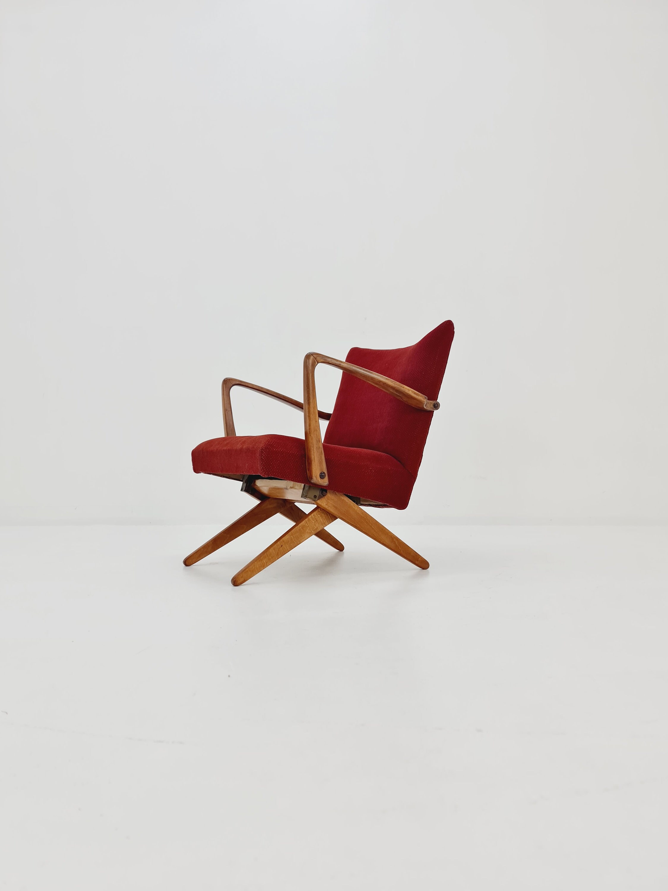 Vintage Midcentury German Original Fabric Scissor Armchair