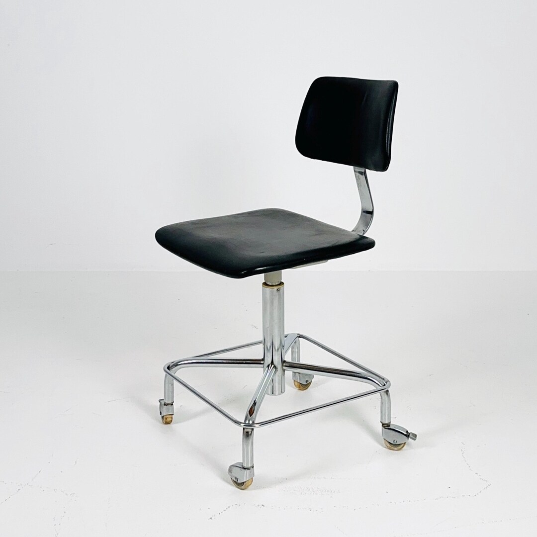 Mid Century Black Faux Leather Swivel Desk Chair 1960s Germany - Etsy