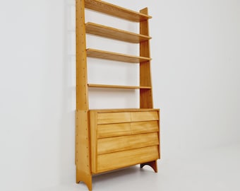 Étagère de bibliothèque vintage autoportante allemande du milieu du siècle, commode à tiroirs, 1960