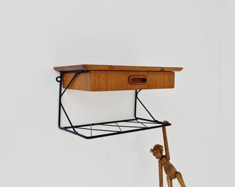 Scandinavian string teak & Rosewood floating/ hanging bedside table/ nightstand, 1960s