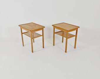 Pair of Midcentury Swedish solid oak Vintage Side table/ Bedside table by Swedish Möbel Industri, 1960s
