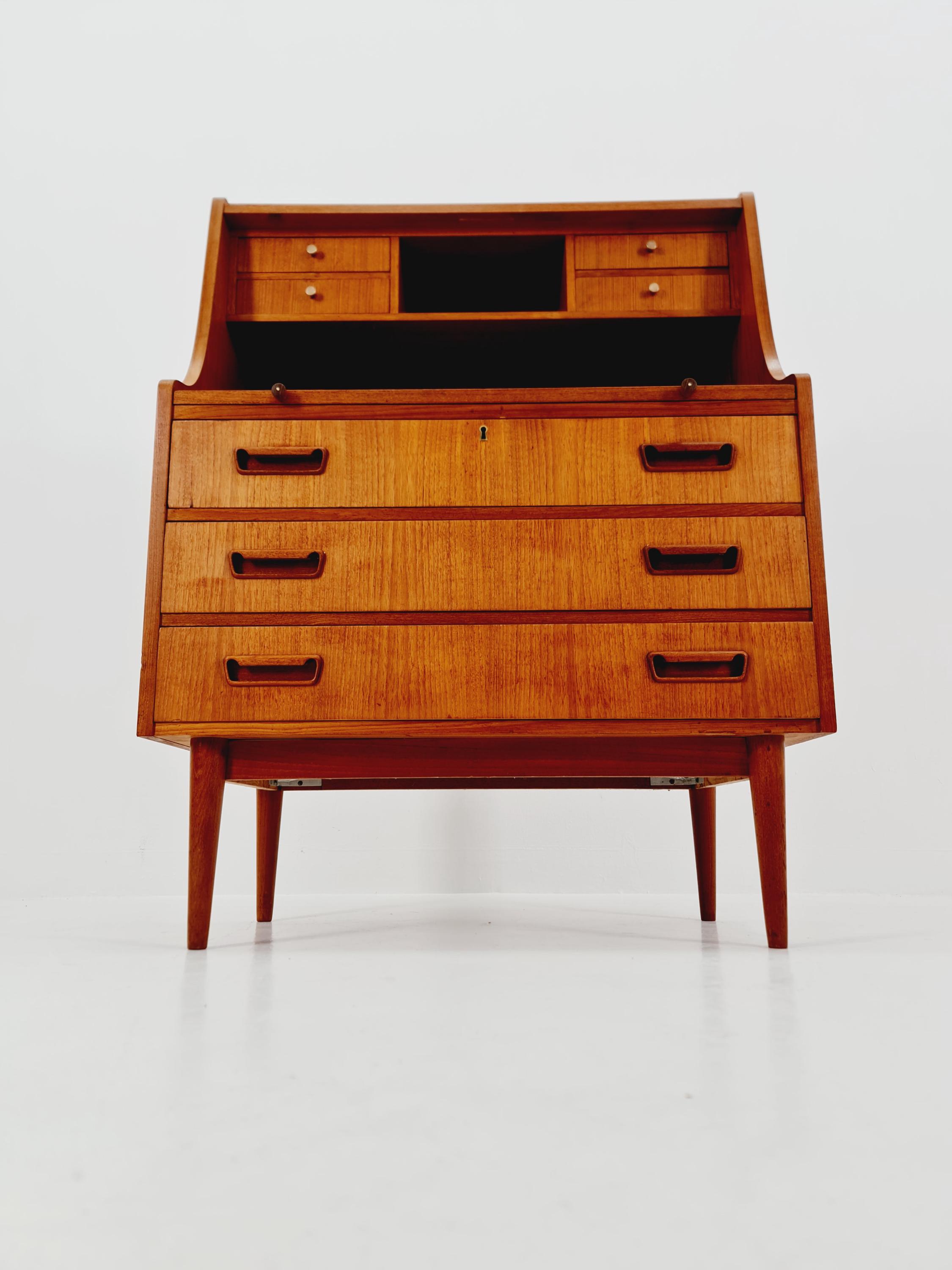 Midcentury Danish Vintage Teak Secretary, Table Bygunnar Nielsen