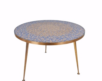 Unique Big round mosaic & solid brass couch table from the 50s by Berthold Müller