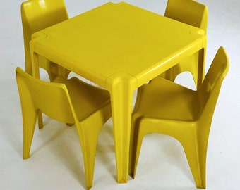 Space age Set of Dining table + 4 chairs Bofinger BA1171 chair by Helmut Bätzner, 1970