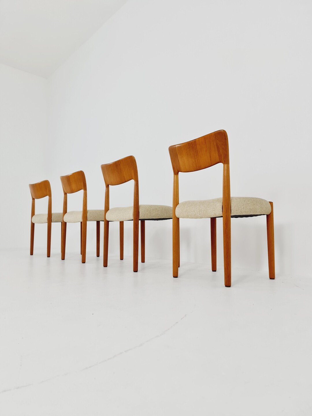 Vintage Danish Solid Teak Dining Chairs by Glostrup, , 1960s, Set of 4