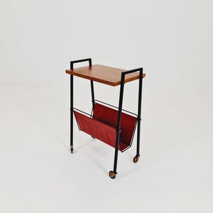 Vintage German mid century trolley bar cart in teak & metal, 1960s