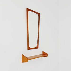Sällsynt dansk vägghängd spegel med hylla, 50-tal, modern stil, 1960-tal