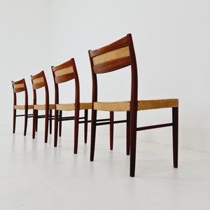 Vintage Danish teak and leather dining chairs , 1960s, Set of 4