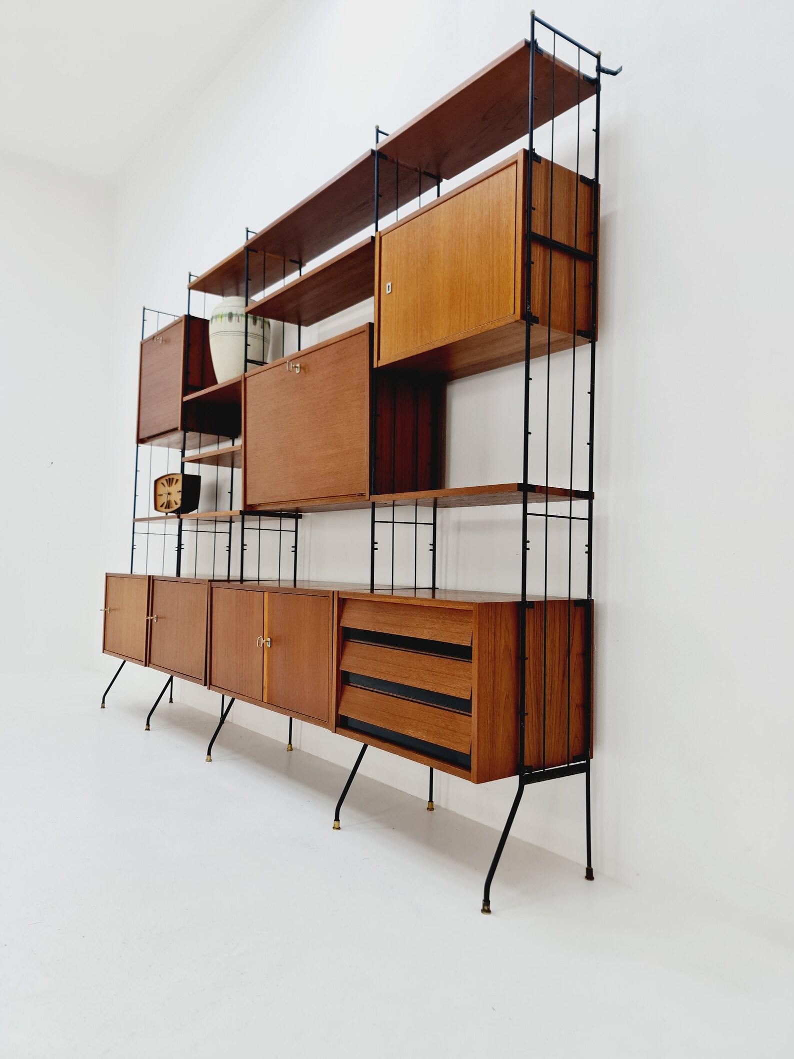 Freestanding String Shelf-system Unit Bookcase Teak & Metal by ...