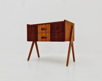 Midcentury Danish teak & Rosewood vintage Side table/ Bedside table/ Night stand with two drawers, 1960s