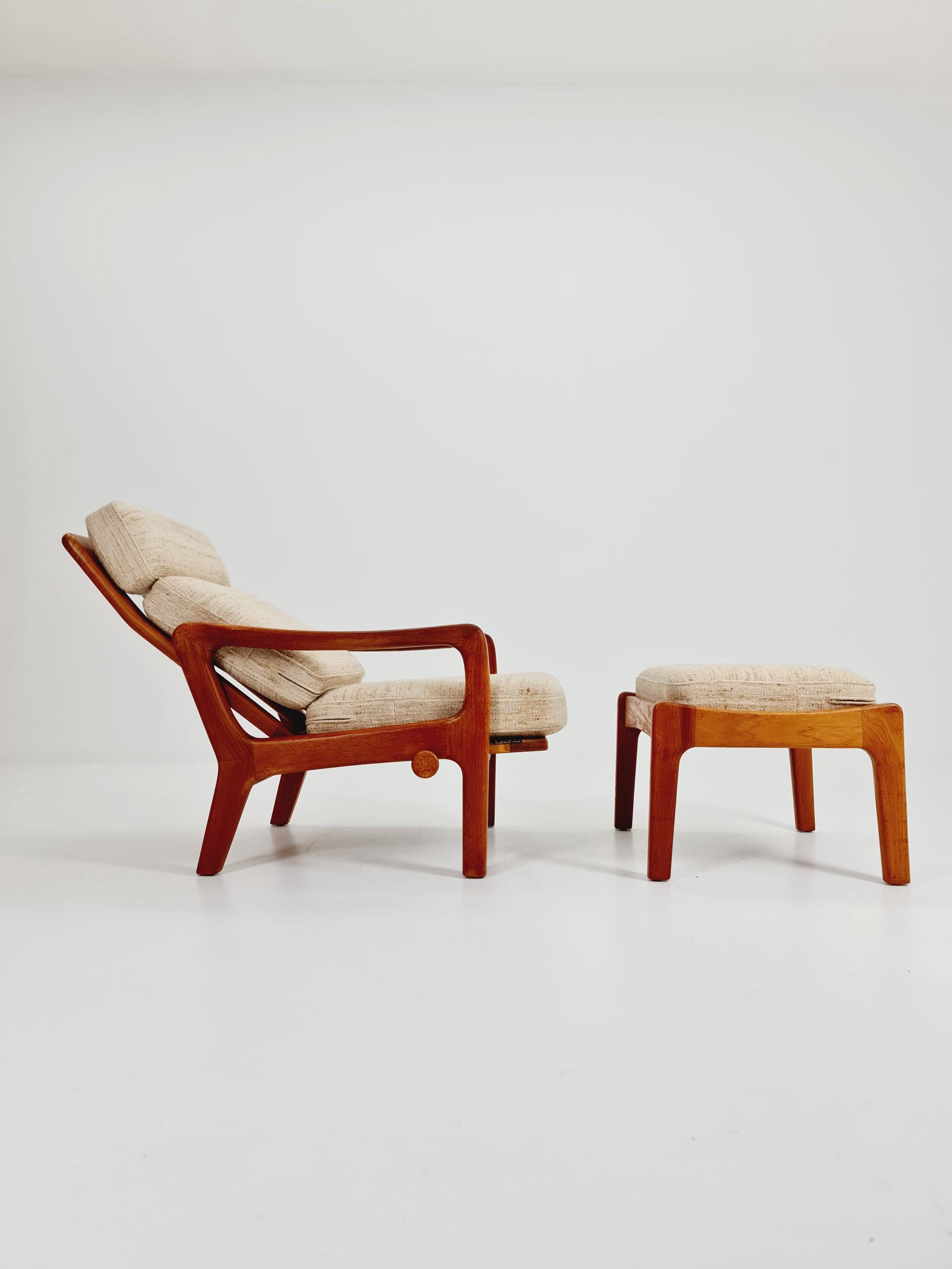 Mid-century Rare Danish Solid Teak Lounge Chair With Ottoman by