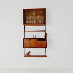 Mid century Danish Teak single Wall Unit with bar cabinet & Showcase by Poul Cadovius for Royal Denmark, 1960s image 4