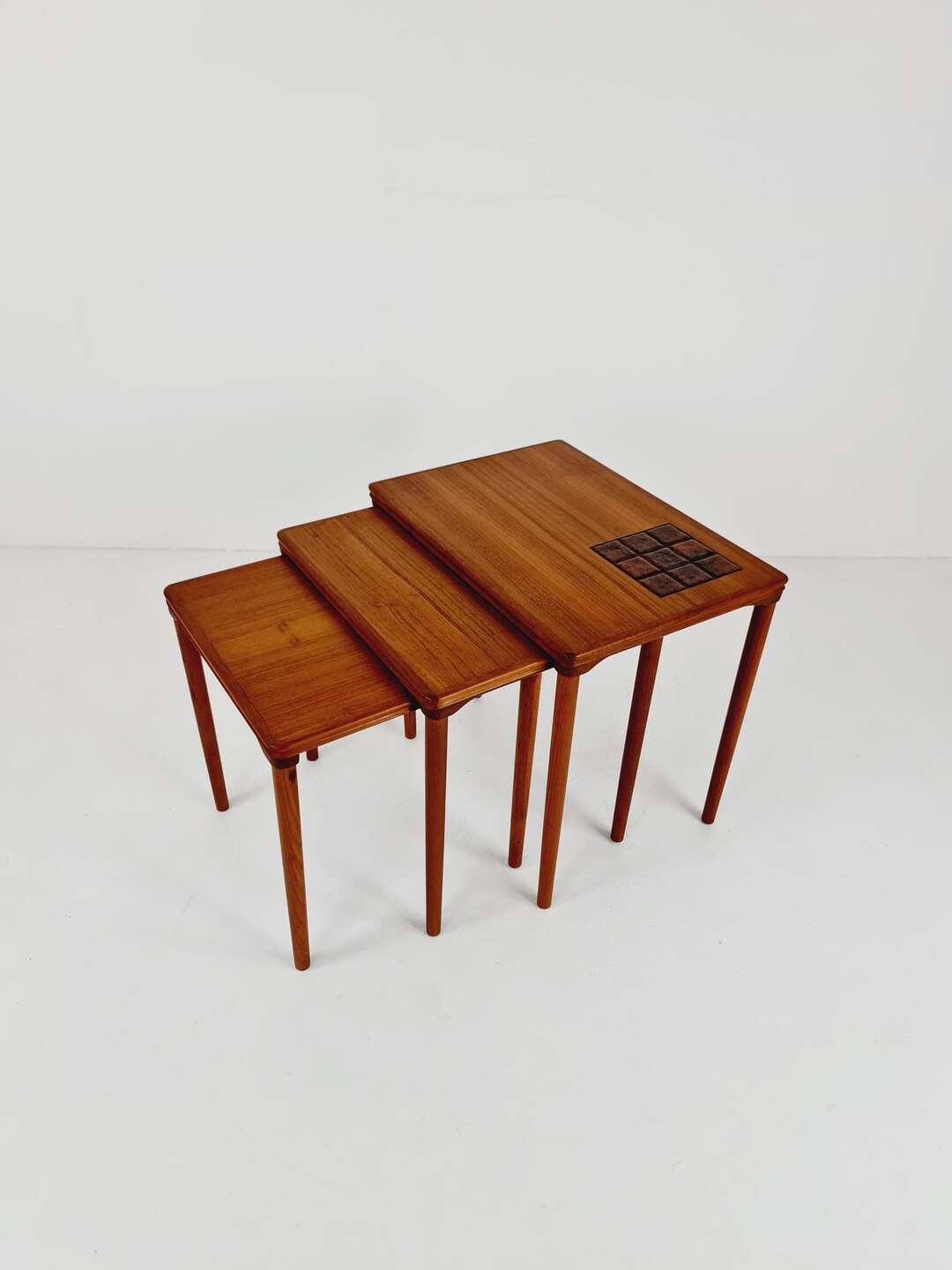 Midcentury Danish Teak Ceramic Nesting Tables/ Side Tables by Salin