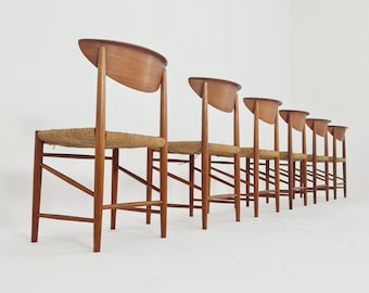 Sillas de comedor vintage Mid Century de teca de Peter Hvidt & Orla Molgaard-Nielsen, años 60. Juego de 6