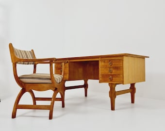 Danish vintage solid oak desk & chair by Henning Kjærnulf, 1960s