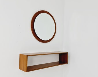 Mid Century walnut German Mirror with walnut shelf, 60s