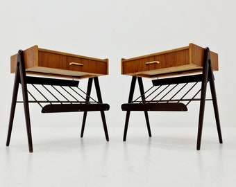 Danish MidCentury teak and brass nightstands / bedside tables, 1960s