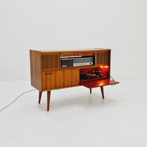 Mid Century Modern Scandinavian teak sidboard record player, radio by Göteborg, 1960s