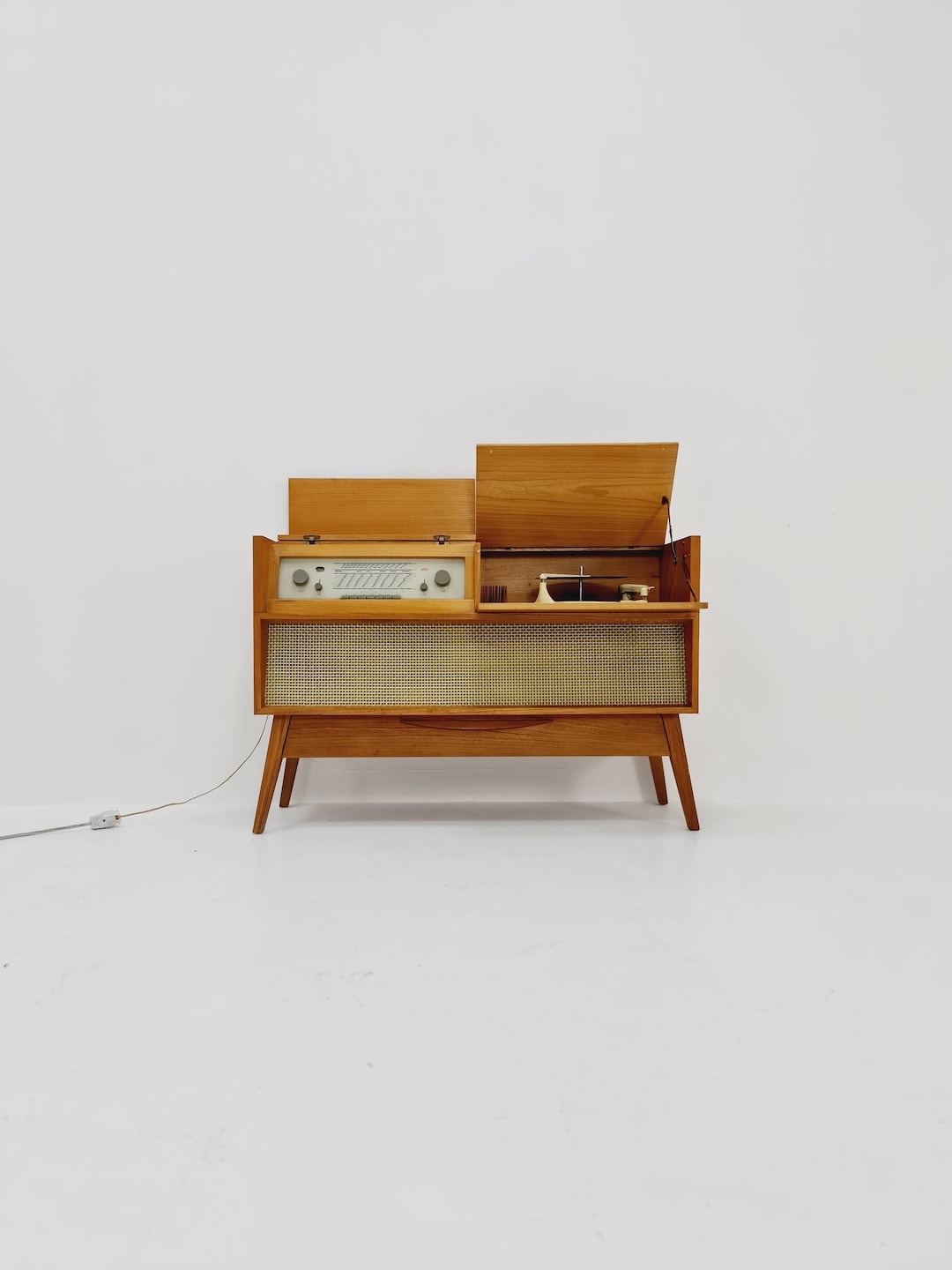 Mid Century Modern German Ash Record Player, Radio by Braun