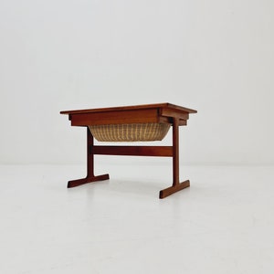 Vintage Danish teak and rattan sewing table/ side table cabinet by Kai Kristiansen for Vildbjerg, 1960s image 1