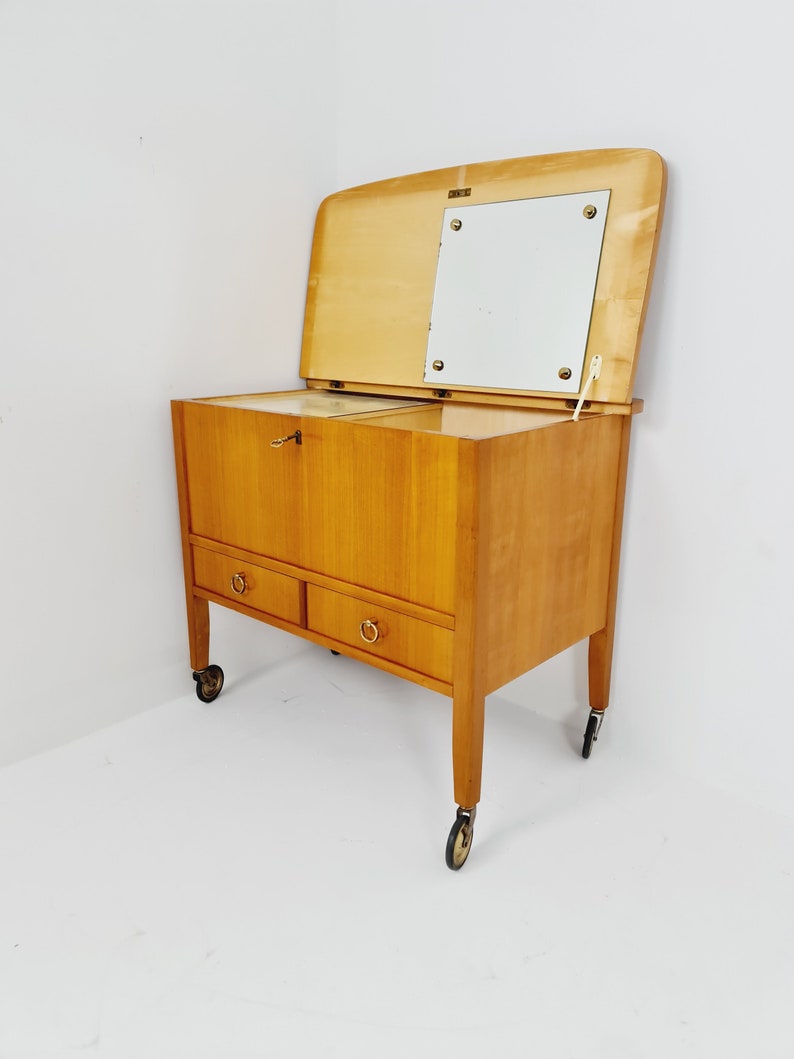 Mid Century Modern German oak vanity table/ make up table from the 60s image 10
