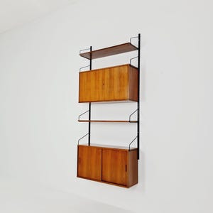 String shelf system, bookcase with 2 cabinets Walnut Germany, 1950s
