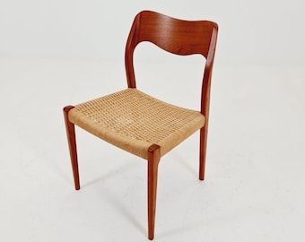 Silla de comedor danesa vintage de teca Cord de Niels Otto Moller n: 71, década de 1960,